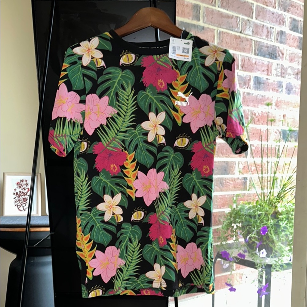 Puma Black and Pink Tropical Floral Tee